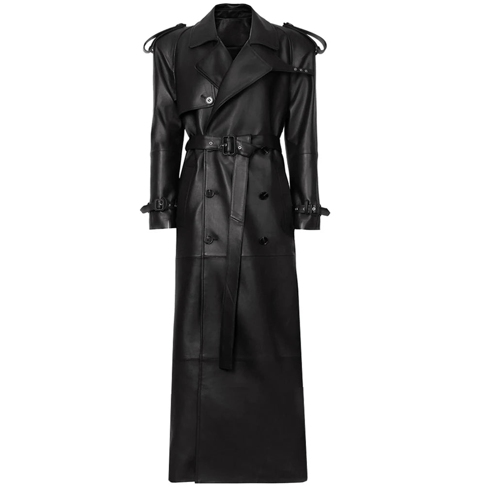 YOLOAgain 150cm Extra Length Real Leather Trench Coat Women Double Breasted Suede Coat Female
