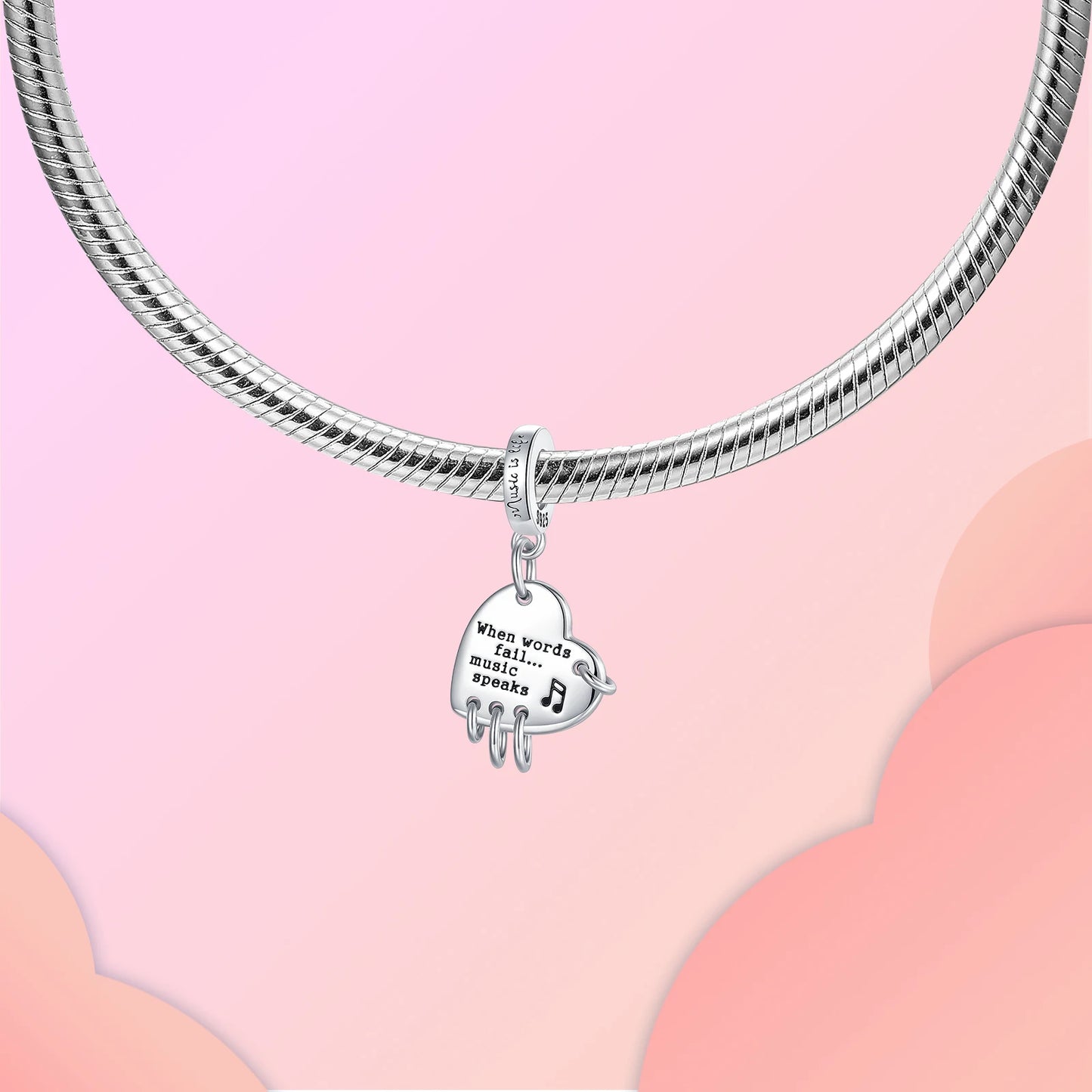 925 Sterling Silver When Words Fail Music Speaks Pendant musical notation Fit Original Charm Bracelets Women DIY Jewelry Gift