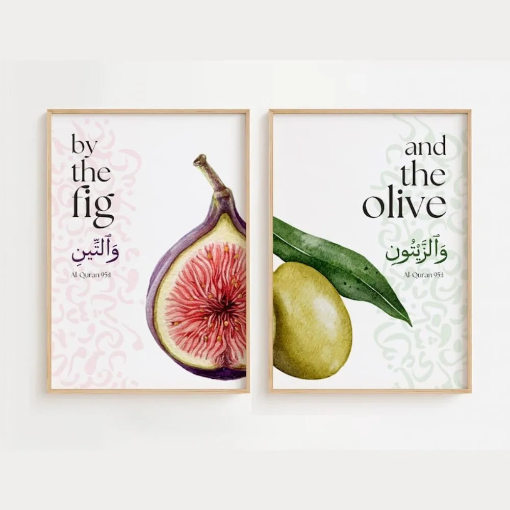 Frameless Figs and Olives Islamic Wall Arabic English Qur'an Verses Modern Islamic Home Decor Printable Qur'an Art Muslim Gifts