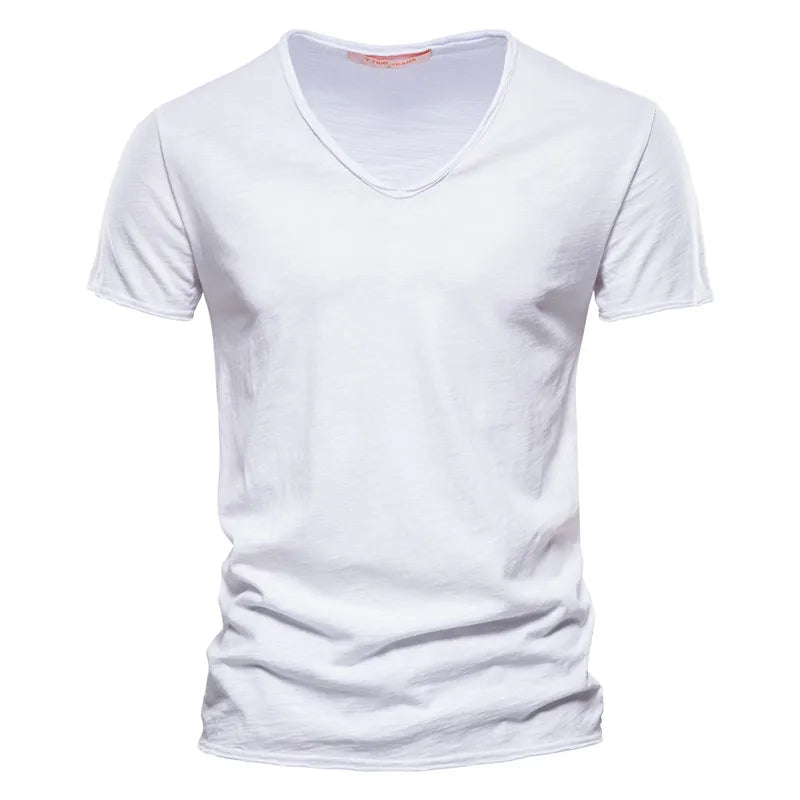 100% Cotton Men T-shirt V-neck Fashion Design Slim Fit Soild T-shirts Male Tops Tees Short Sleeve T Shirt O-neck for Men