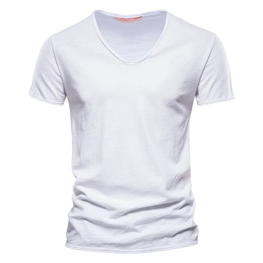 100% Cotton Men T-shirt V-neck Fashion Design Slim Fit Soild T-shirts Male Tops Tees Short Sleeve T Shirt O-neck for Men