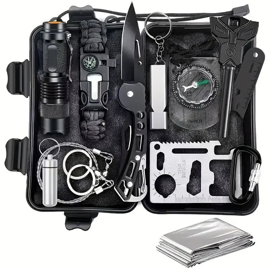 Survival Kit military Camping Multifunction Defense Equipment First Aid SOS for Wilderness Adventure With knife Thermal Blanket