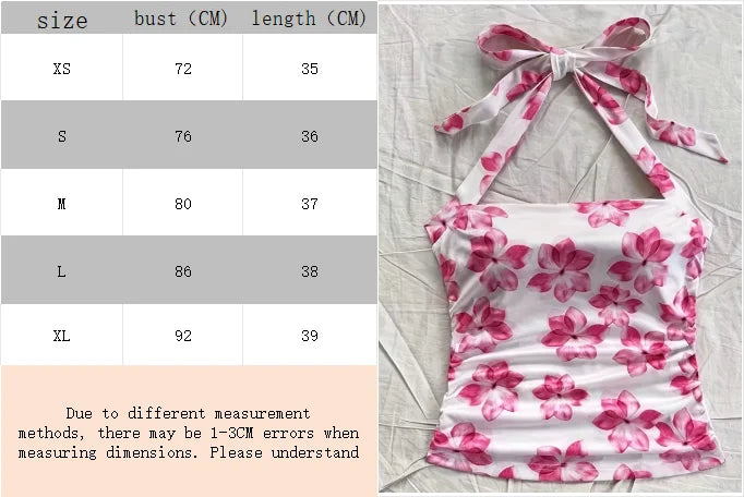 Women's summer short top, pink floral camisole vest, suitable for vacation style girls