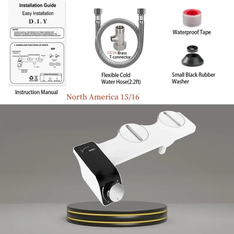 Non-Electric Bidet Hot Cold Warm Water for Toilet Seat- Self Cleaning Dual Nozzle Adjustable Pressure Water Bidet Toilet Seat