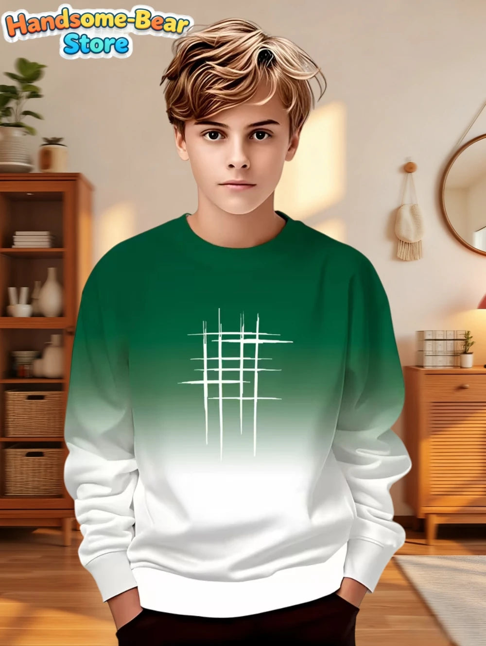 Autumn Classic Boys Sweatshirt Outdoor Round Neck Long Sleeves Top Stripe 3D Print Loose Hoodies Streetwear Children's Clothing