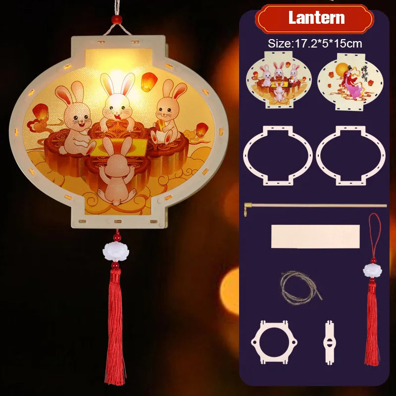 1 Set Mid Autumn Festival Lantern Making DIY Material Portable Retro Chinese Palace Lanterns Moon Festival Lamp Party Decor
