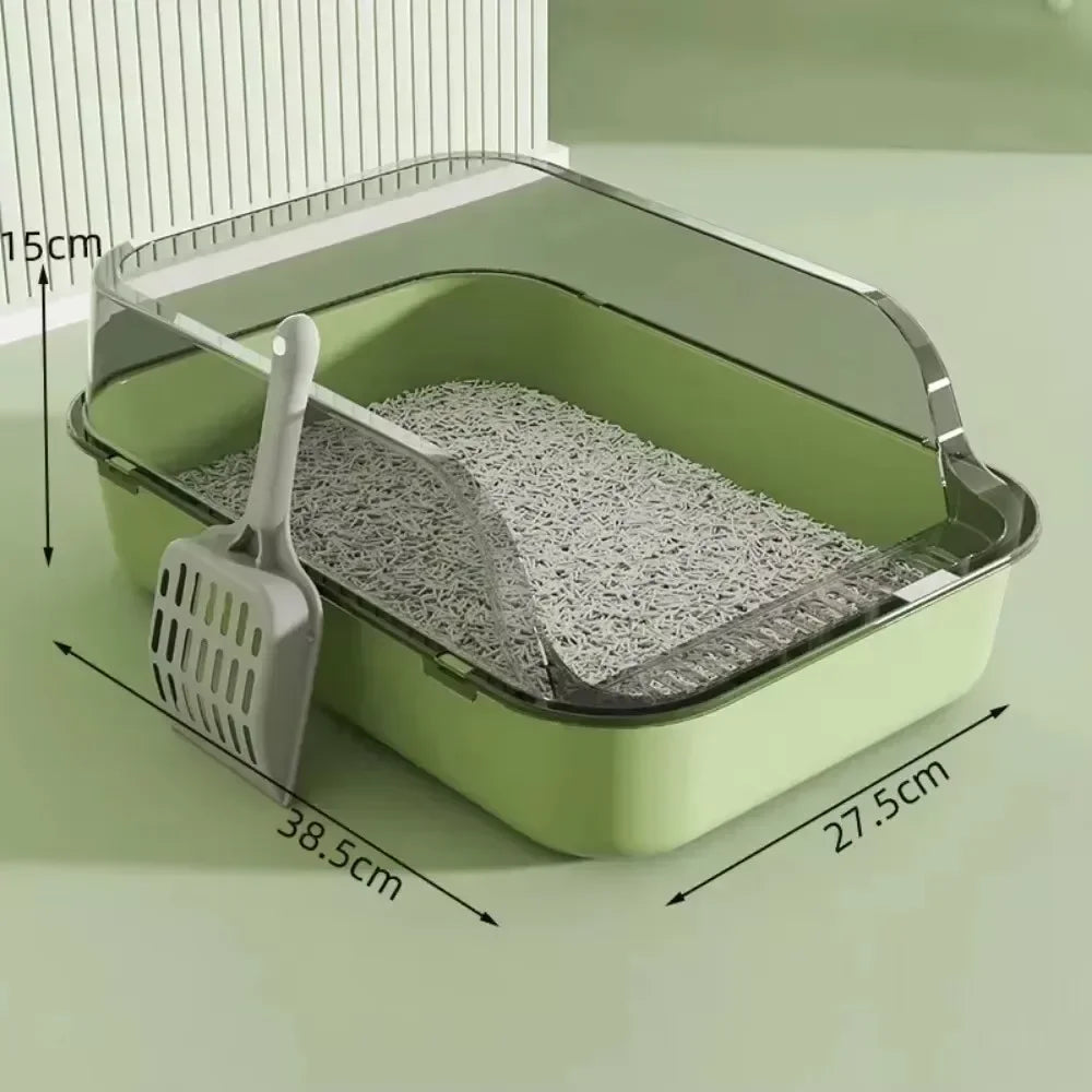 Cat Litter Box Cats Toilet Semi-enclosed High Side Splashproof Pet Bedpans with Litter Scoop Kitty Sandbox Cleaning Cat Supplies