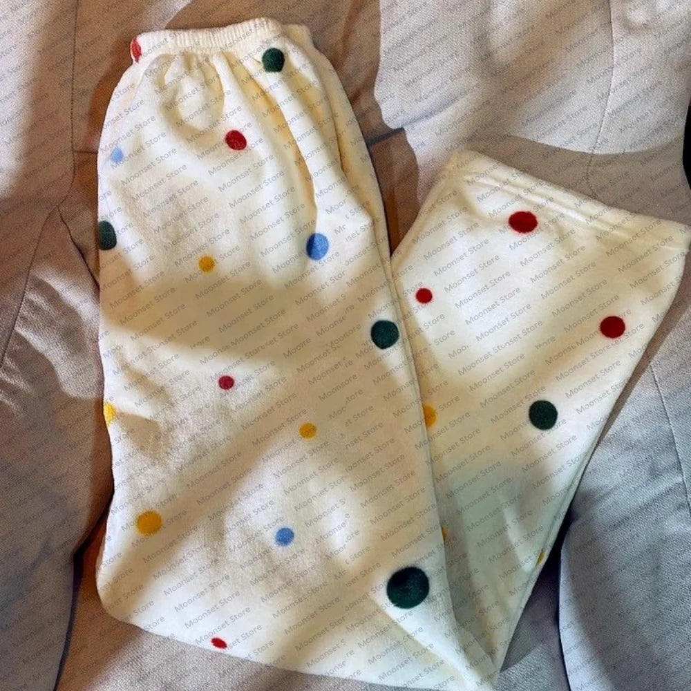Women's home pajama pants for autumn and winter flannel home pants for warmth casual Cute and comfortable It can be worn outside