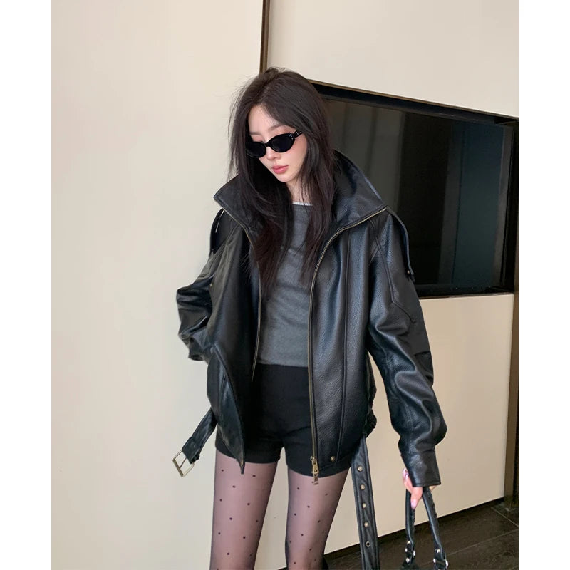 100% Real Sheepskin Jacket Woman Brown Biker Genuine Leather Jackets High Quality Outerwears Fall Clothes 2025 Women дубленка