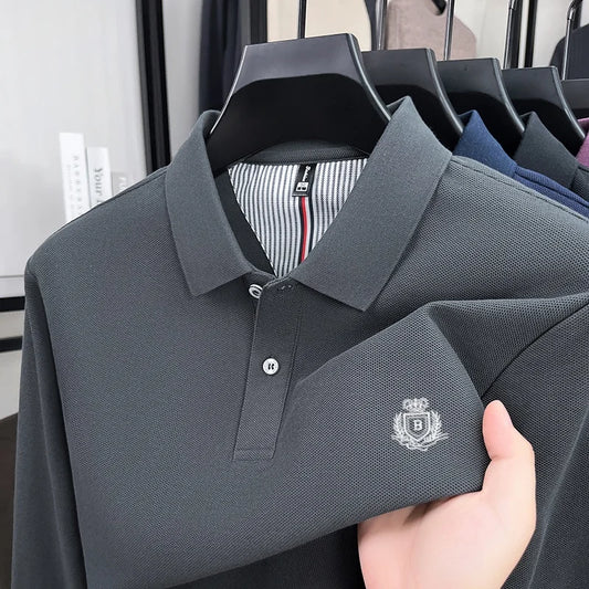 100% pure cotton high-end brand men's long sleeved polo shirt autumn fashion new luxurious original embroidery top golf T-shirt
