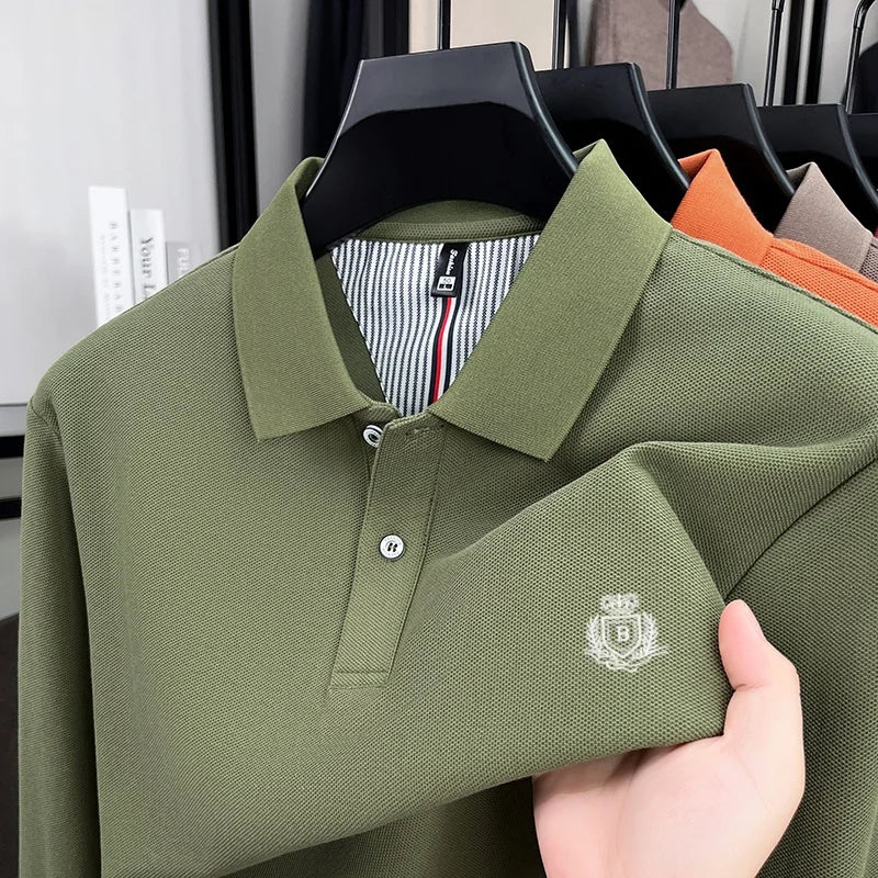 100% pure cotton high-end brand men's long sleeved polo shirt autumn fashion new luxurious original embroidery top golf T-shirt