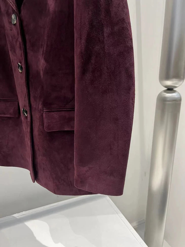 French High-end Western-style Leather Jacket for Women 2025 New Color Purple Red Oversized Casual Kid Suede Suit Blazer Outwears