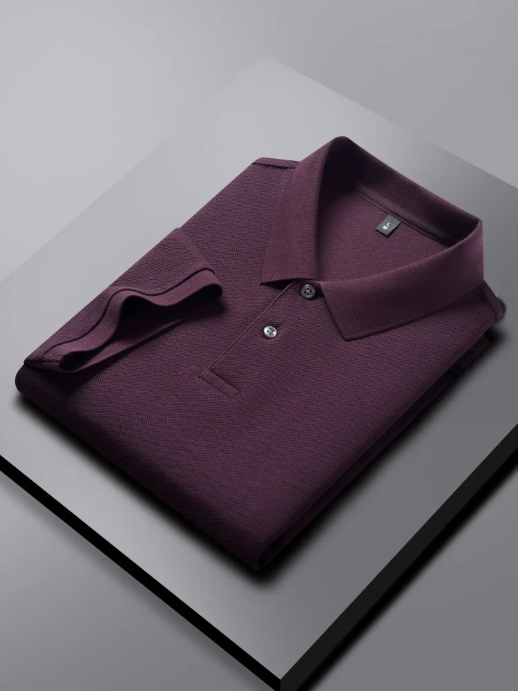 100% pure cotton boutique short sleeved high-end men's polo shirt summer high-quality solid color topsbusiness casual T-shirt
