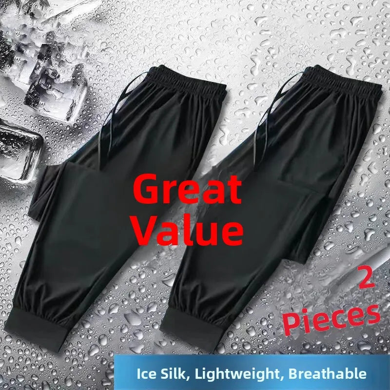 Summer Thin Ice Silk Casual Pants Men's Loose Large Size Color Sports Sweatpants 13 Pieces Youth Fashion Loose Fit Long...