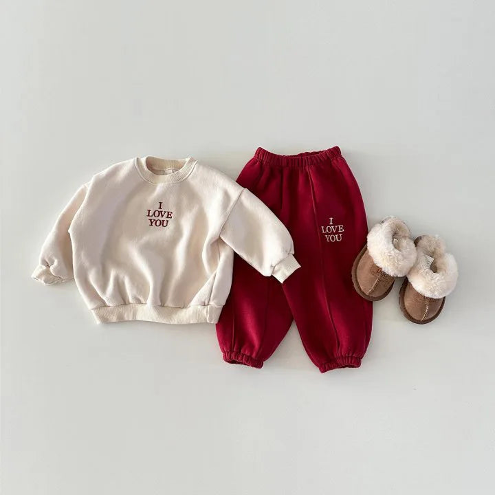 2025 Winter New Children Plus Velvet Thick Sweatshirt + Sweat Pants 2pcs Suit Boys Girls Fleece Warm Clothes Set Kids Outfits