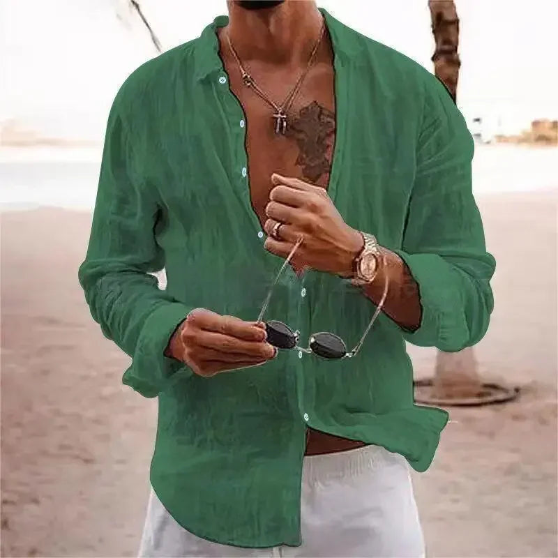 2026 Men's Cotton Linen Shirts Top Simple Laple Solid Man Shirts Tops Comfortable Loose Casual Holiday Shirts for Men Blouses