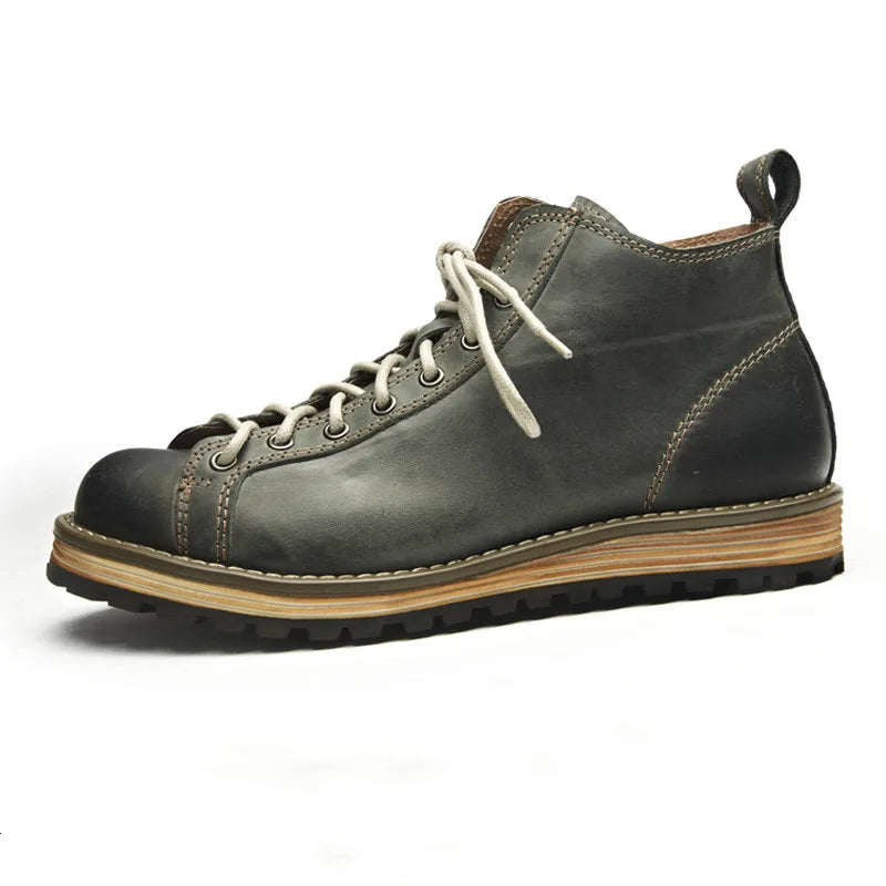 Genuine Leather Shoes Outdoor Trekking Riding Combat Fitness Top Layer Cowhide Round Head Walking Boots Tooling Working Camping