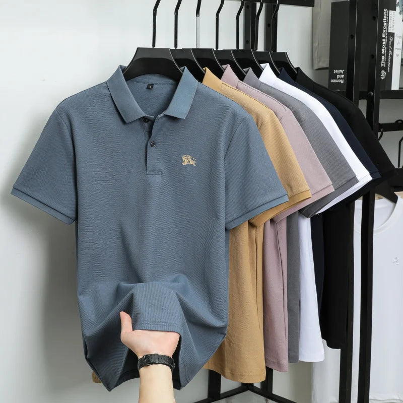 100% pure cotton comfortable breathable men's shortsleeved summer high-end brand embroidered polo shirt business casual T-shirt