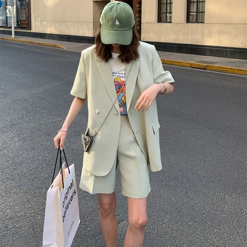 Pant Suits 2025 Spring and Summer Thin Casual Loose Short Sleeved Suit Jacket Women Suit Two-piece Set
