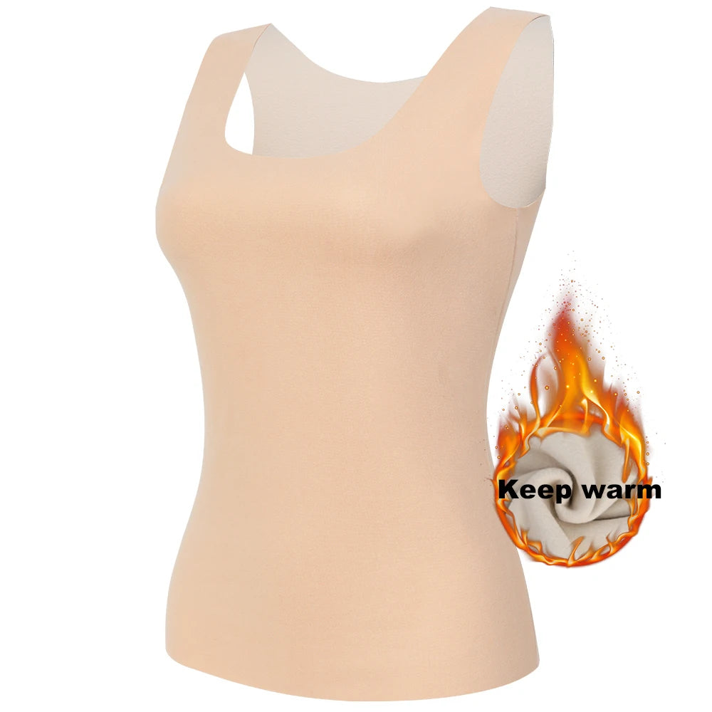 Thermal Tank Top Women's Fleece Lined Thermal Sleeveless Wide Shoulder Straps Warm Undergarment Winter Base Layer Clothing