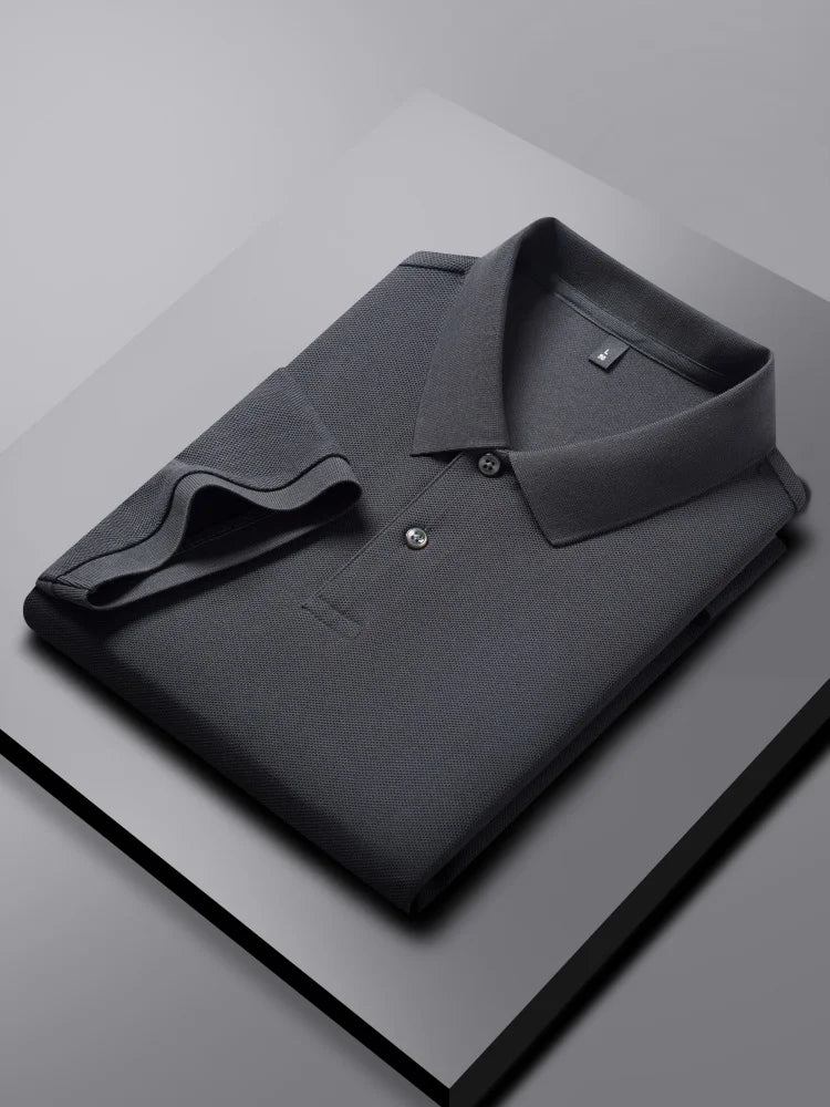 100% pure cotton boutique short sleeved high-end men's polo shirt summer high-quality solid color topsbusiness casual T-shirt