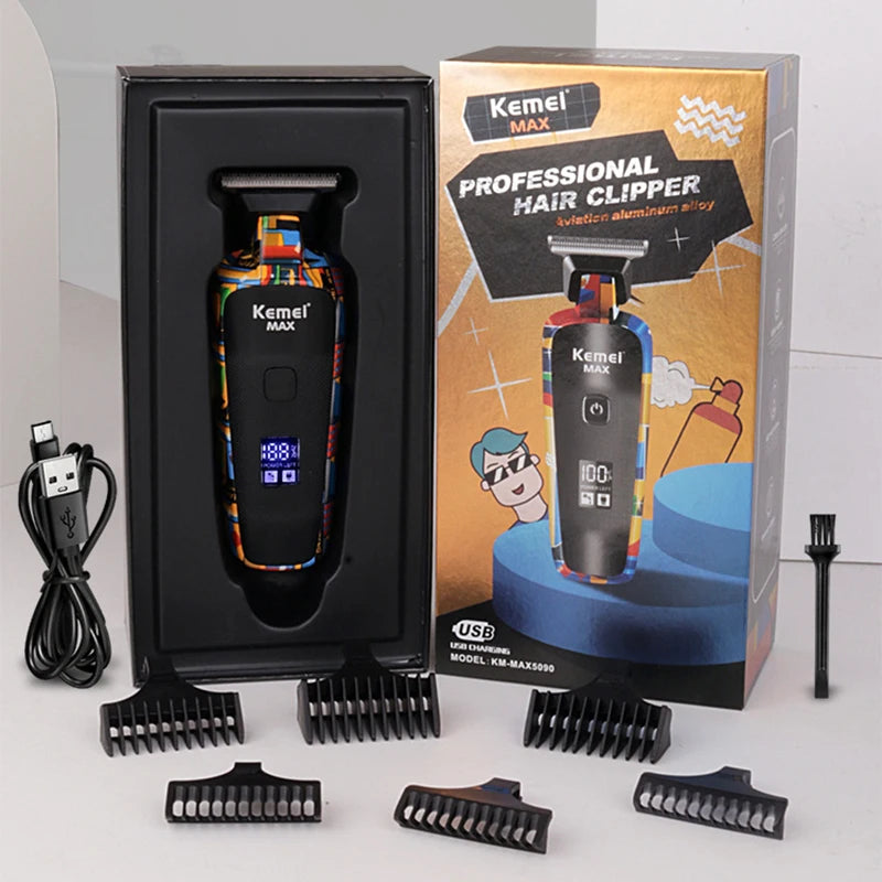 Kemei Hair Trimmer Men Professional Hair Clipper Electric Beard Razor 0mm T-blade Hair Cutting Machine Haircut Shaver KM-MAX5090
