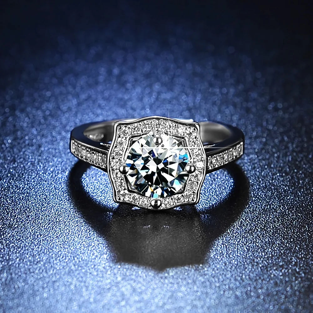 Hot 925 Sterling Beautiful Crystal Square Rings For Women Adjustable Size Fashion Original Designer Party Wedding Jewelry