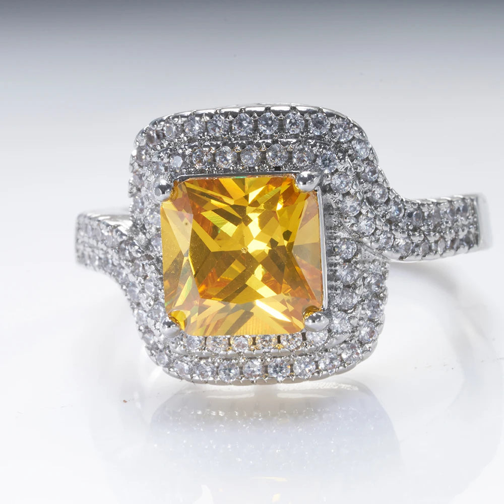 Sterling Rings For Women Yellow Stone Luxury Wedding Engagement White Gold Plated Fine Jewelry Dating Gift Drop Shipping