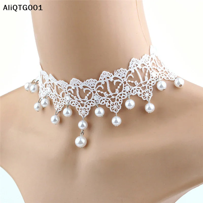 Creative Trendy Lace Pearl Necklace Romantic Jewelry Accessory for Women