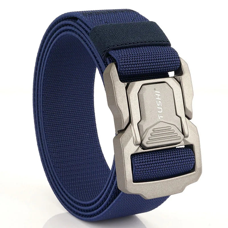 3.8cm Men's Tactical Elastic Belt Aluminum Alloy Quick Release Buckle Wear-Resistant Durable Belt for Tactical Pants Outdoor Hik