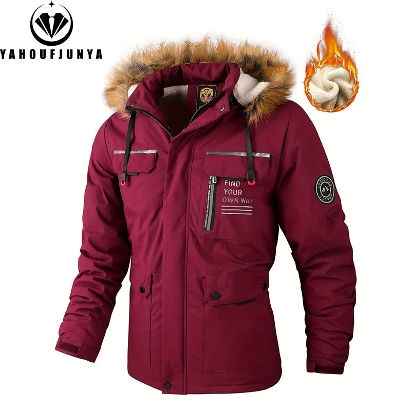 2026Winter Men Outwear Fleece Warm Removable Hooded Hiking Jacket Men Outdoor Windproof Casual Fashion Jacket Coat Male Clothing