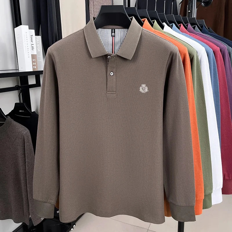 100% pure cotton high-end brand men's long sleeved polo shirt autumn fashion new luxurious original embroidery top golf T-shirt