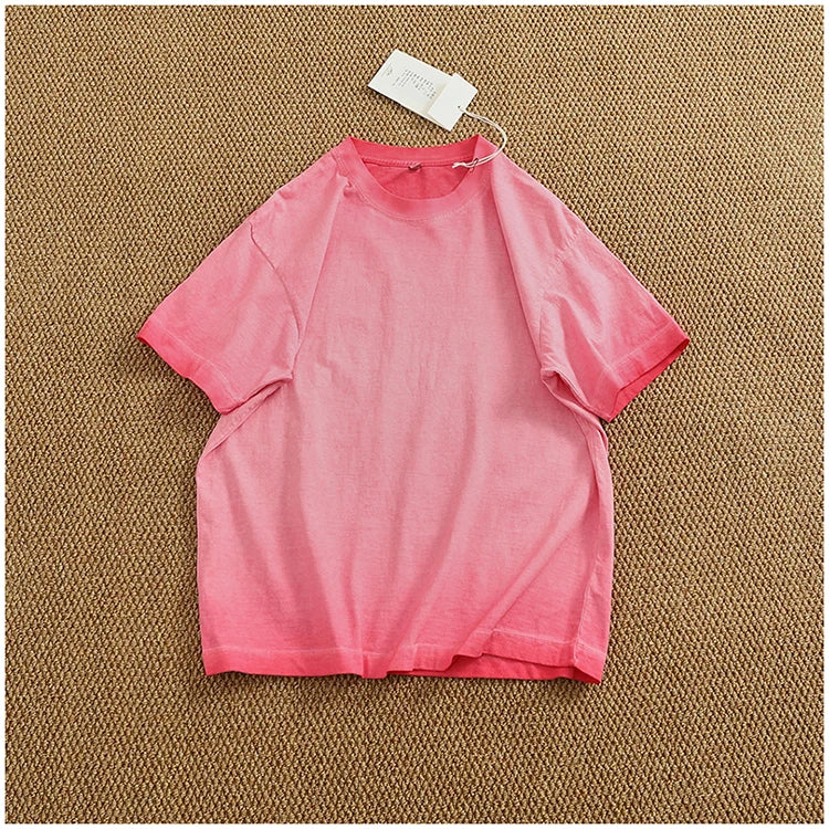 100% cotton made old wash short sleeve T-shirt men's round neck loose drop rotator sleeve solid color half sleeve T