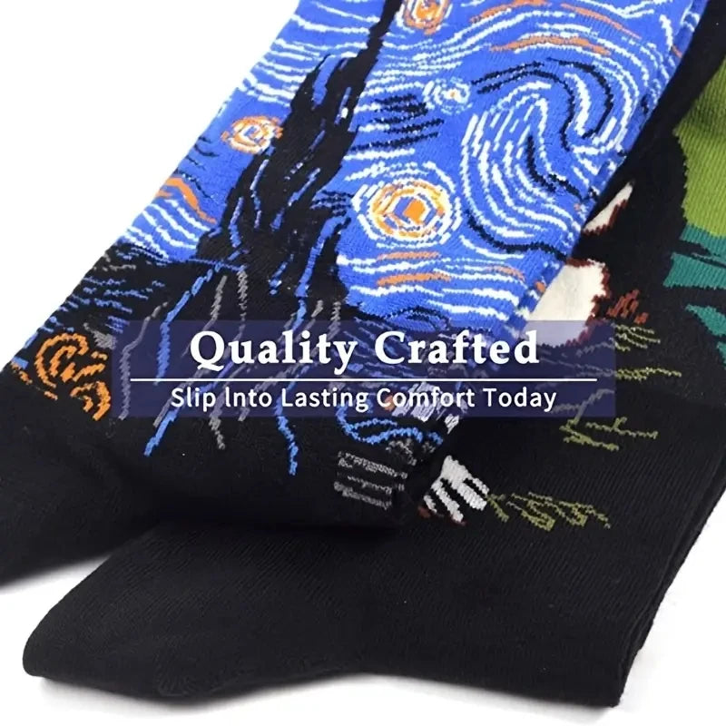 1 Pair Women Retro Abstract Oil Painting Art Sock Shout Modern Van Gogh Starry Night Happy Oil Painting Comfort Skateboard Socks