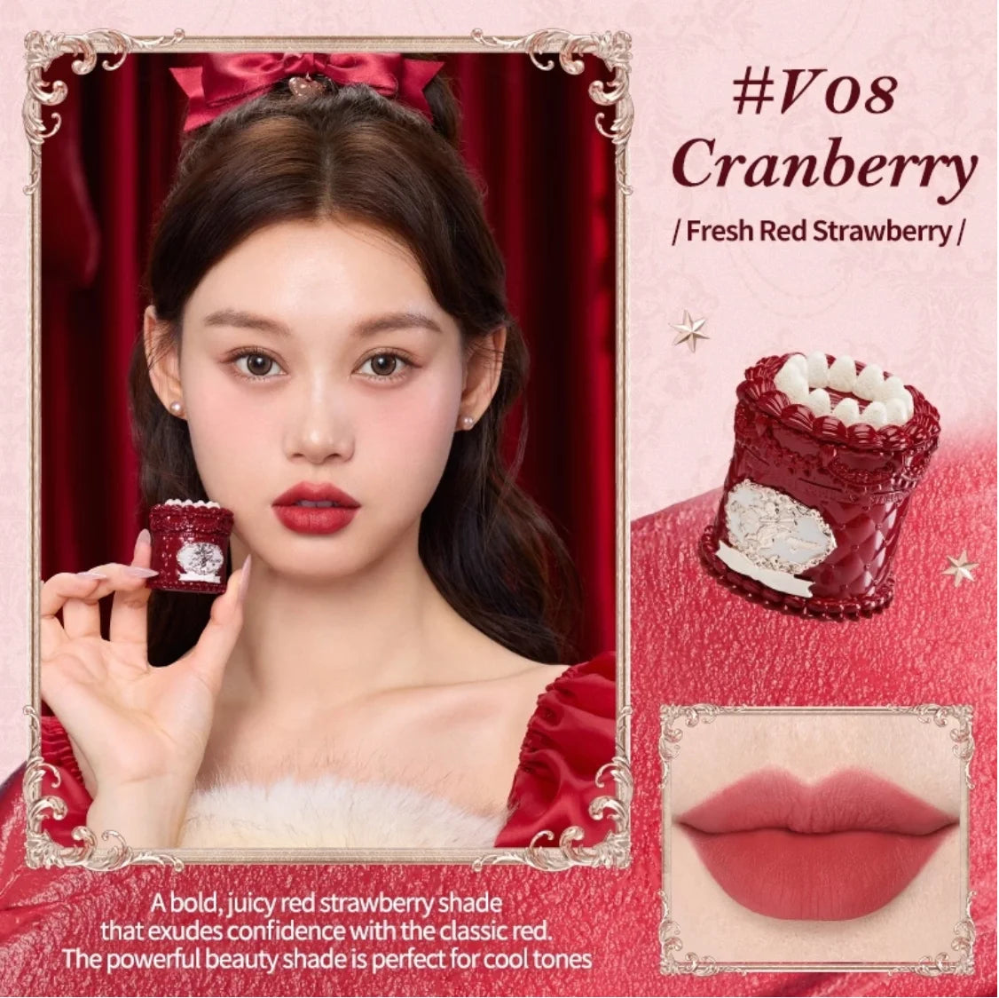 Flower Knows Strawberry Cupid Cake Lip Mud Matte Velvet Lip Cream Soft Mist High CoverageMakeup Smooth Preventing Fading