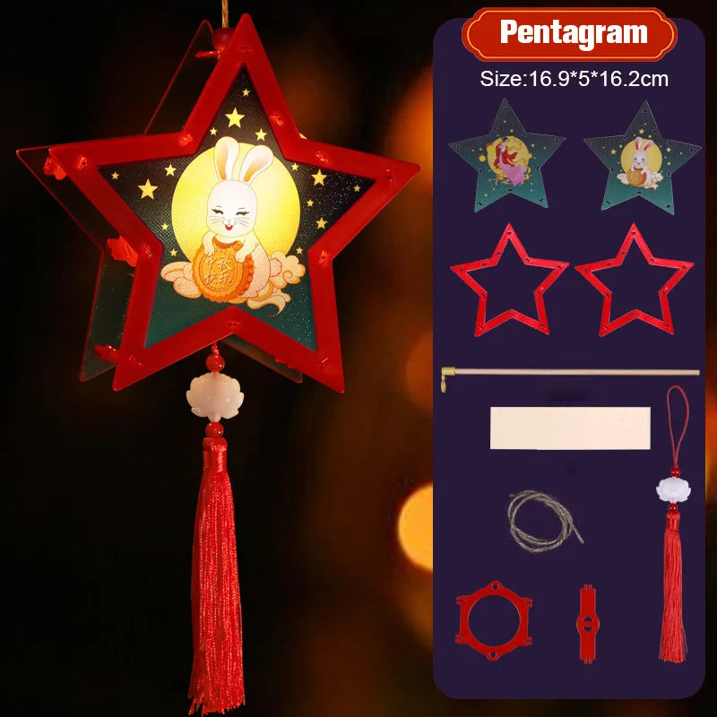 1 Set Mid Autumn Festival Lantern Making DIY Material Portable Retro Chinese Palace Lanterns Moon Festival Lamp Party Decor