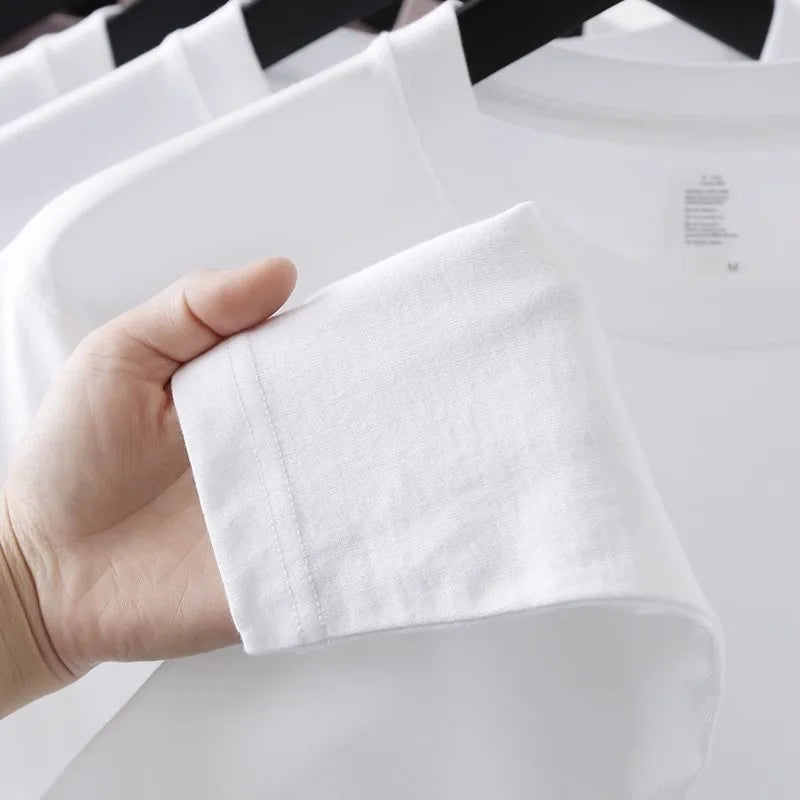 100% Cotton White Long Sleeves T-shirt Men 2025 Autumn New American Retro Street Oversize T-shirt Casual Y2k Top Men clothing