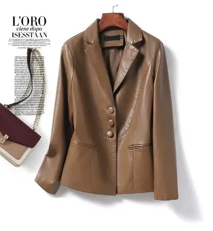 2024 New Women's Sheepskin Leather Jackets Fashion Lapel Collar Single-breasted Office Ladies Slim Casual Short Blazer Coats