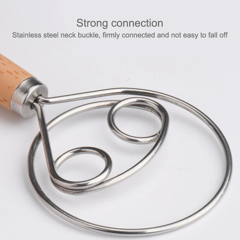 10 Inch Creative Hand Blender DIY Danish Bread Stainless Steel Bakeware Dough Whisk Egg Beater Mixer Tool Wood Handle