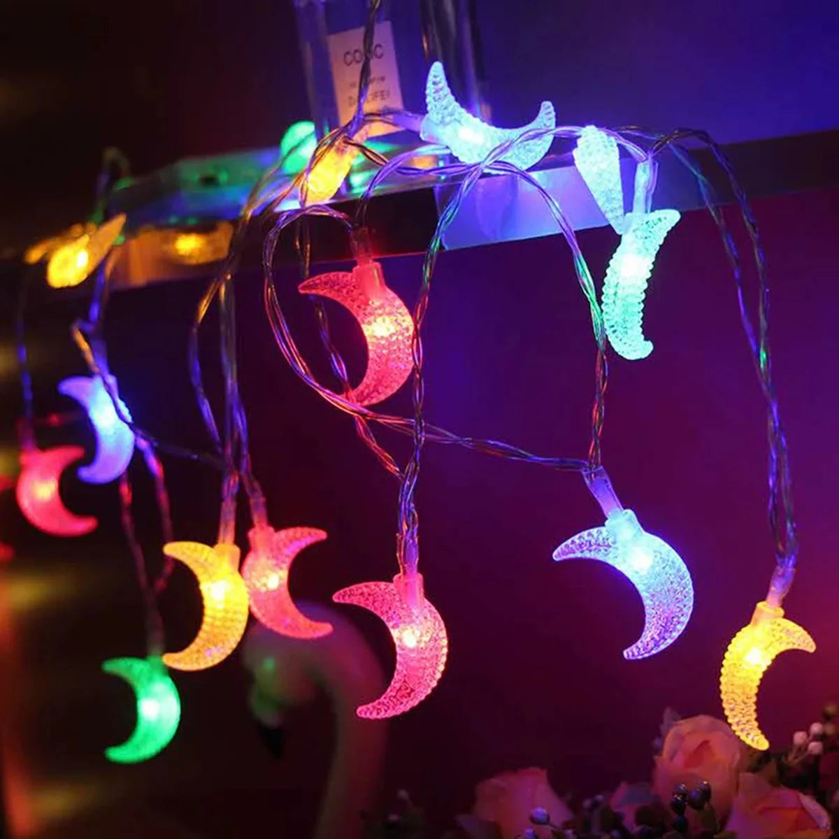 1pack Ramadan Decor Moon String Lights Battery Operated LED Ramadan Mubarak Lights For Crescent Party Home Garden Living Rooms
