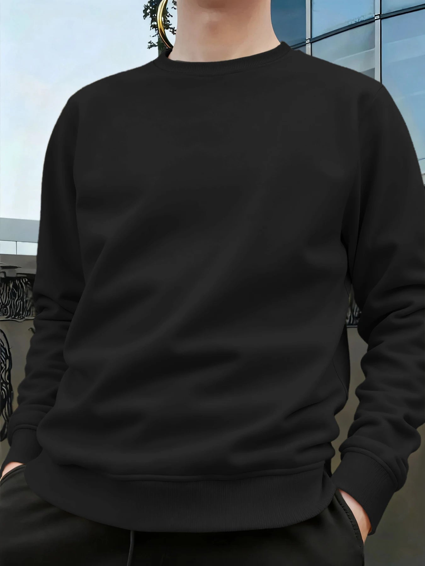 Men's Crew Neck Pullover Solid Color Large Sweatshirts Spring Autumn Outdoor Jogging Tops Men Casual Hoodies Streetwear