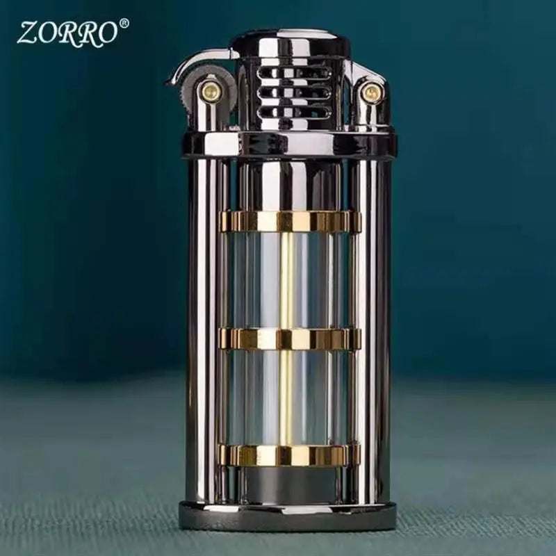 ZORRO Original Retro Metal Grinding Wheel Kerosine Lighter Transparent Fuel Tank Mini Cigarette Lighter Outdoor Survival Lighter