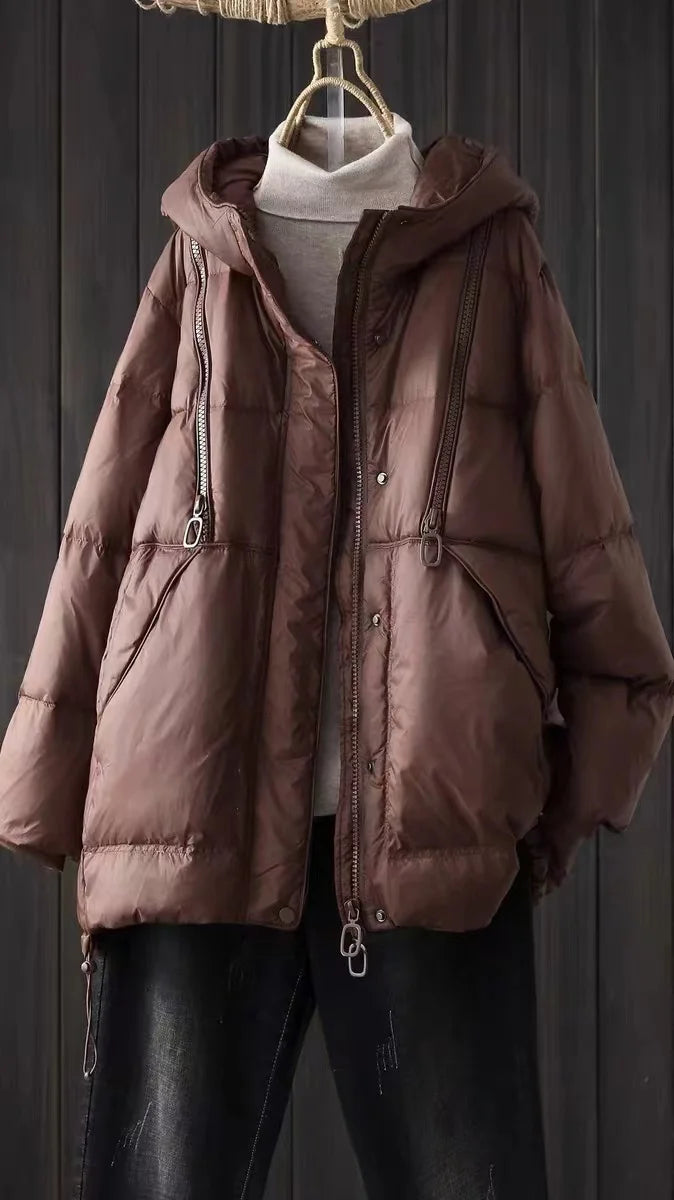 New 2023 Winter Fashion Parkas Womens Warm Loose Duck Down Jackets Ladies Luxury Casual Hooded Coats Vintage Snow Clothing