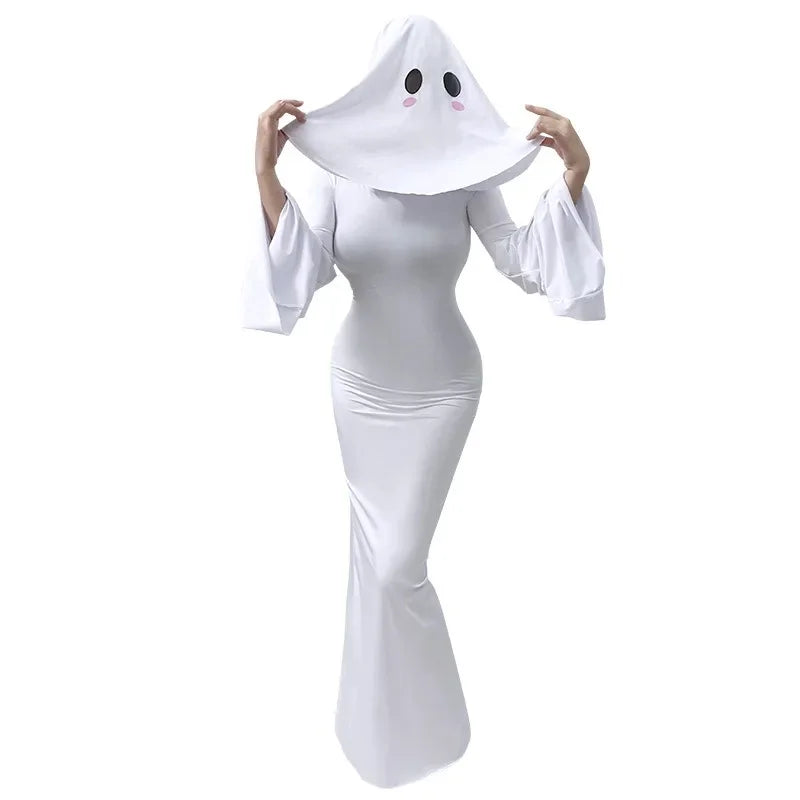 Anime Ghost Women Cosplay Costume Cute Ghost Bride White Sexy Backless Dress Mask Halloween Party Tight Fishtail Skirt 2025