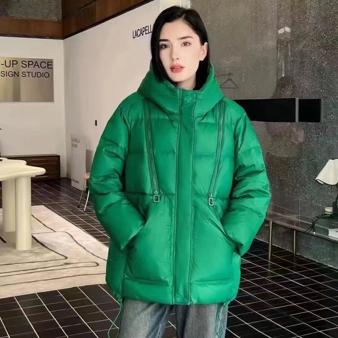 New 2023 Winter Fashion Parkas Womens Warm Loose Duck Down Jackets Ladies Luxury Casual Hooded Coats Vintage Snow Clothing