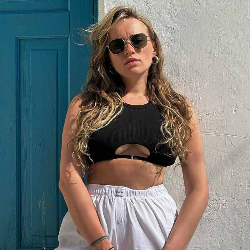 Fashion Summer Sleeveless Tops New Sexy Short Women Tank Tops White Streetwear Cut Out Party Clothing