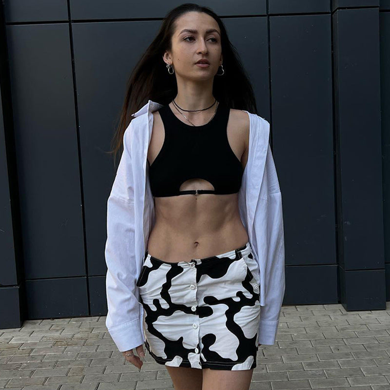 Fashion Summer Sleeveless Tops New Sexy Short Women Tank Tops White Streetwear Cut Out Party Clothing