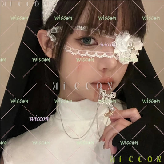 Halloween costumes ‌‌‌‌‌‌BGothic Lolita Nun Accessory Lace Eye Mask with Heart Halloween Cosplay Accessory disfraz halloweeen