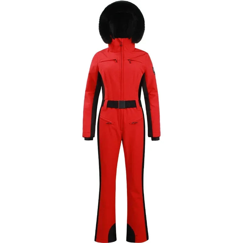 2025 Winter One-Piece Ski Suit Thickened Thermal Overalls Snowboard Jacket Jumpsuits Slim Fitting Ski Set Wind Proof Waterproof