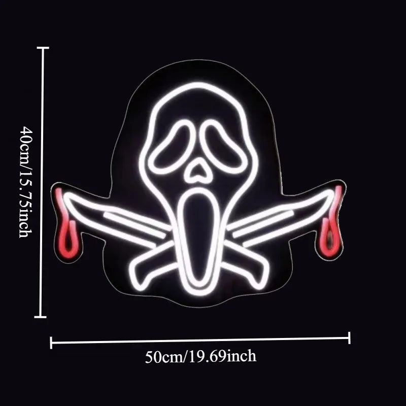 Ghost Led Neon Sign Light - Halloween Decoration Scary Theme Party Wall Art Neon for Bedroom Living Room Horror Movie Fan Gifts